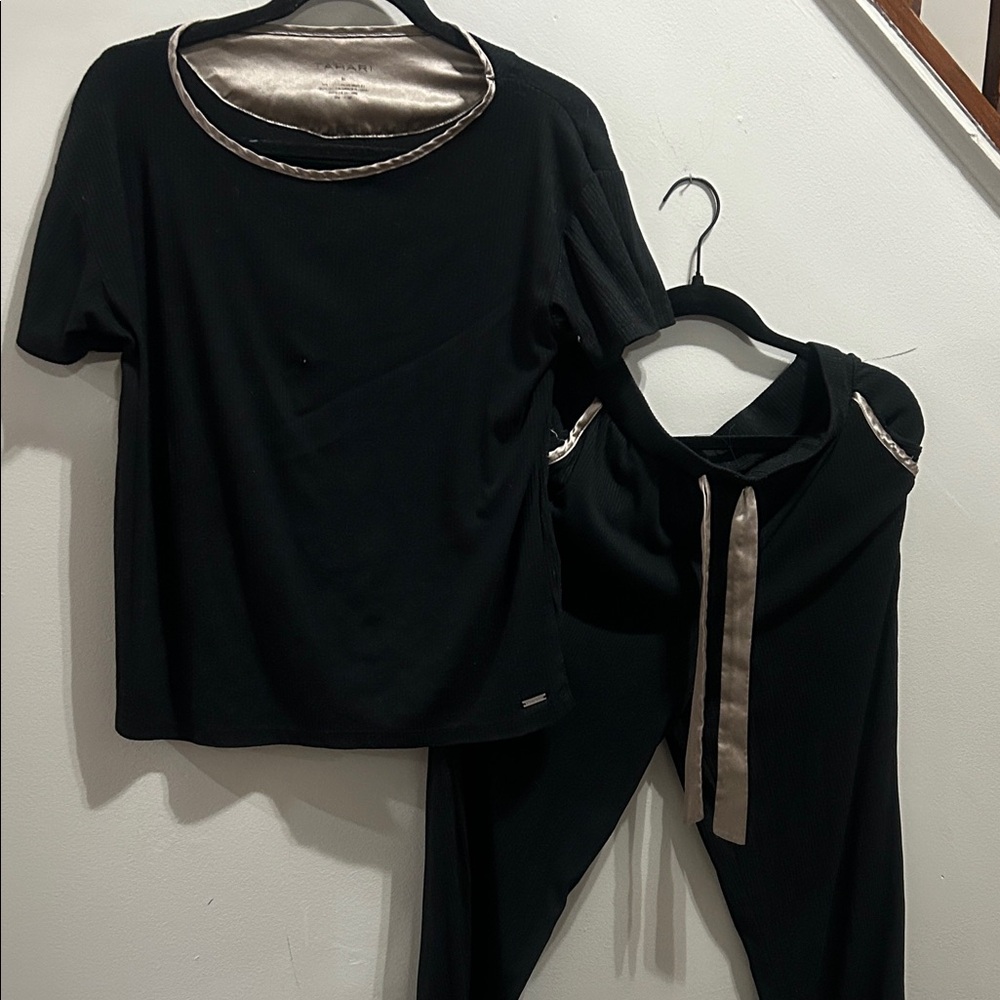 Tahari Black Pajama Set with Gold Accents